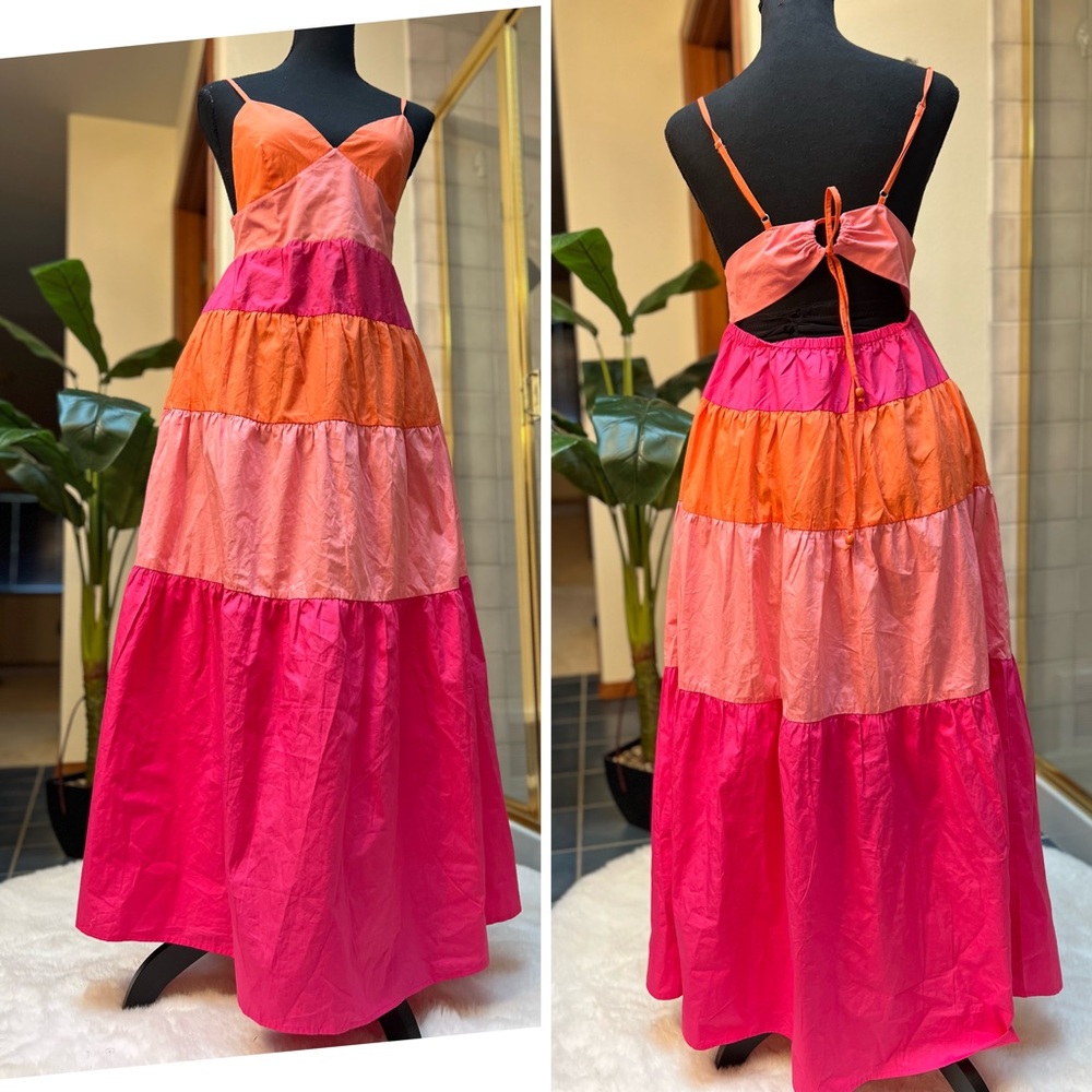 color block maxi dress, size L, New